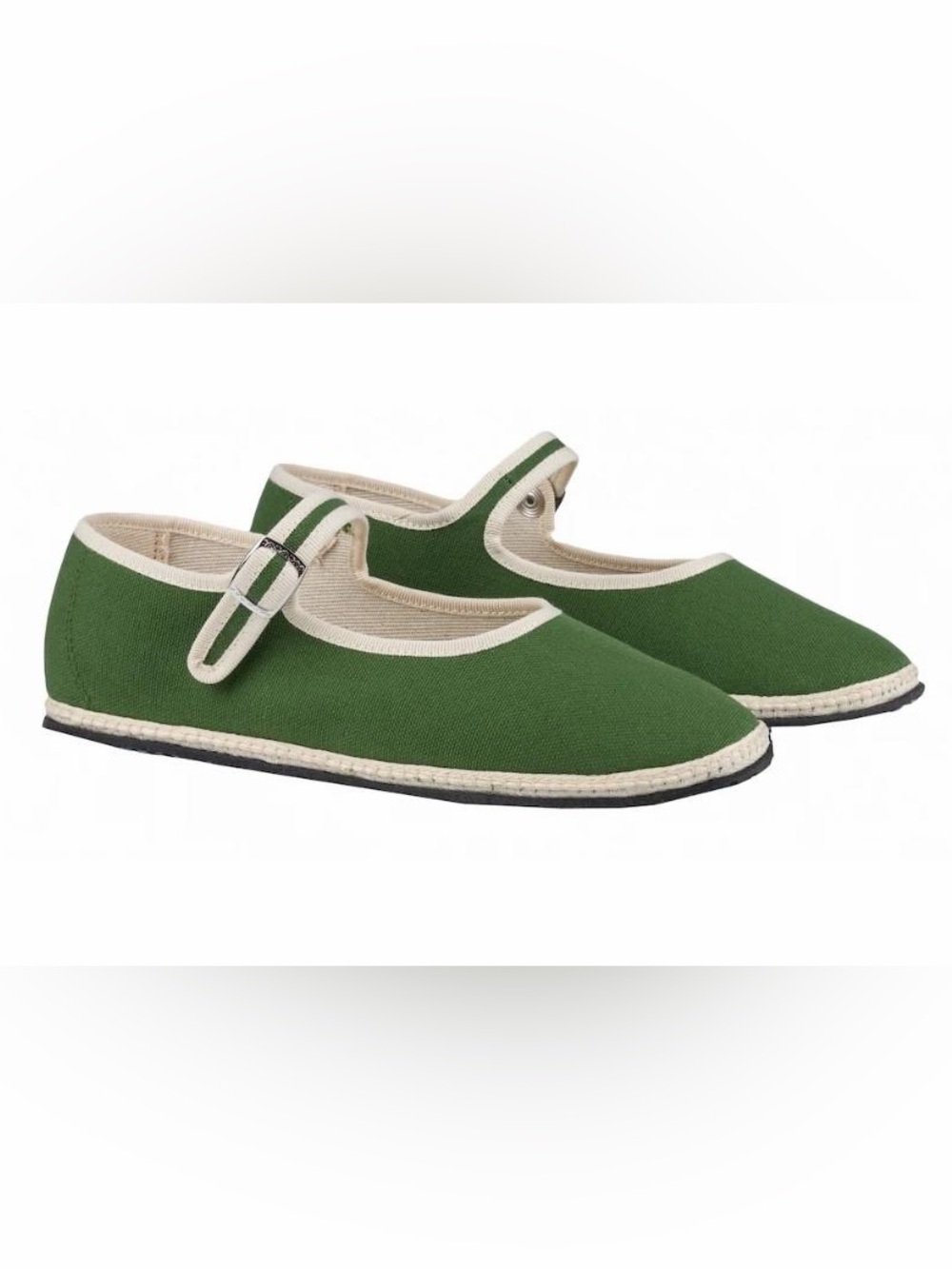 Women’s “Vibi Venezia Rapallo” Green Canvas Mary Jane Shoes with Cream Trim